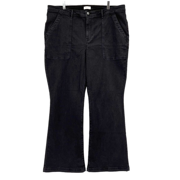 Knox Rose High-Rise Anywhere Flare Jeans Black Denim Pants Patch Pockets Size 20 - Picture 2 of 10